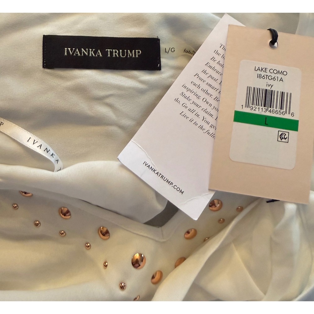Ivanka Trump Lake Como Studded V-Neck Blouse White Tie Sleeve Womens L‎ - Picture 3 of 4
